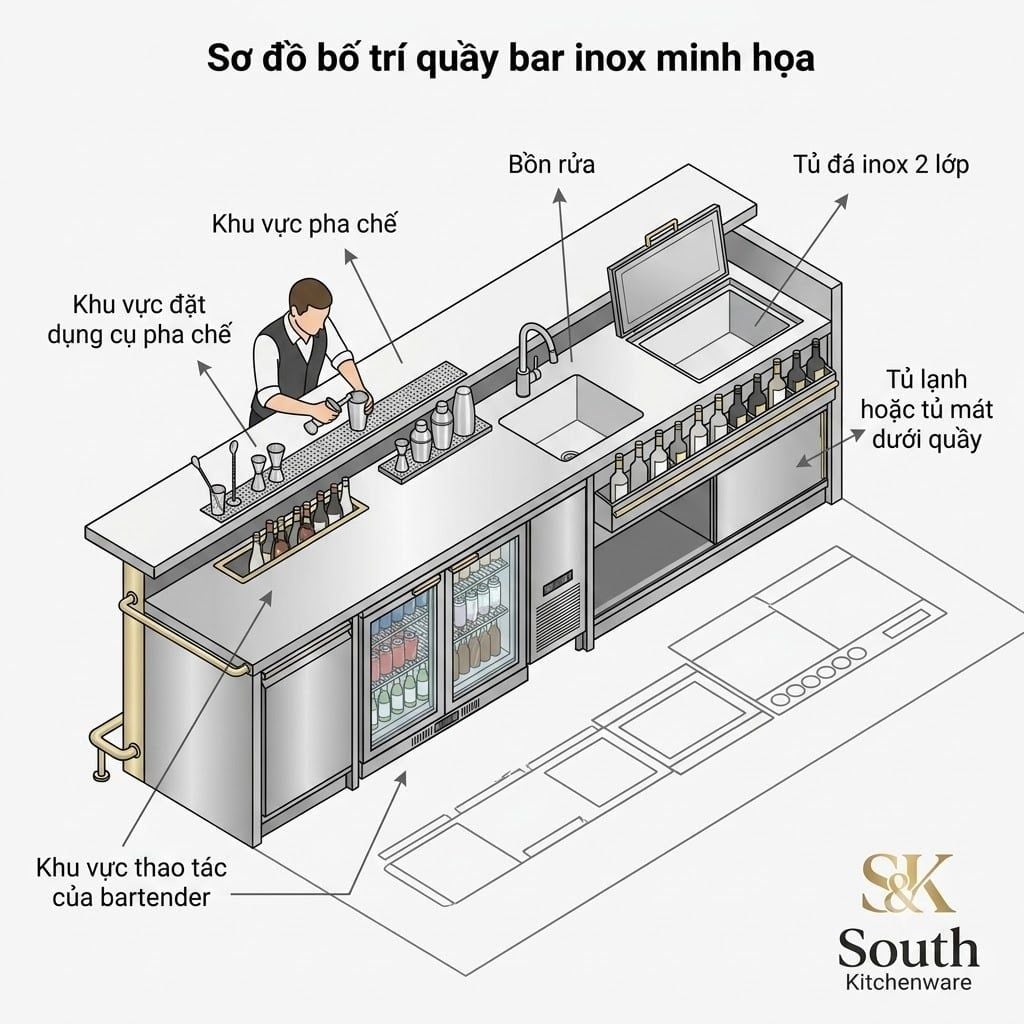  Quầy bar inox gia công theo yêu cầu cho khách sạn, nhà hàng, bar và lounge 