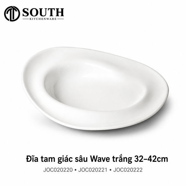 Đĩa tam giác sâu Wave trắng 32–42cm South Kitchenware