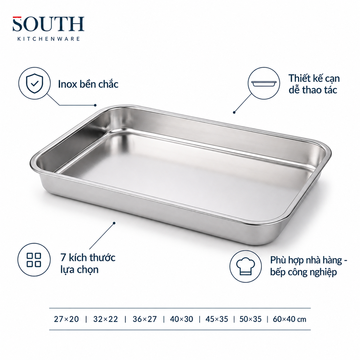  Khay inox cạn đựng thực phẩm 27×20–60×40cm 