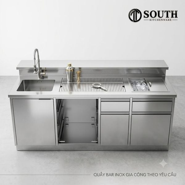 Quầy bar inox gia công theo yêu cầu cho khách sạn nhà hàng bar lounge