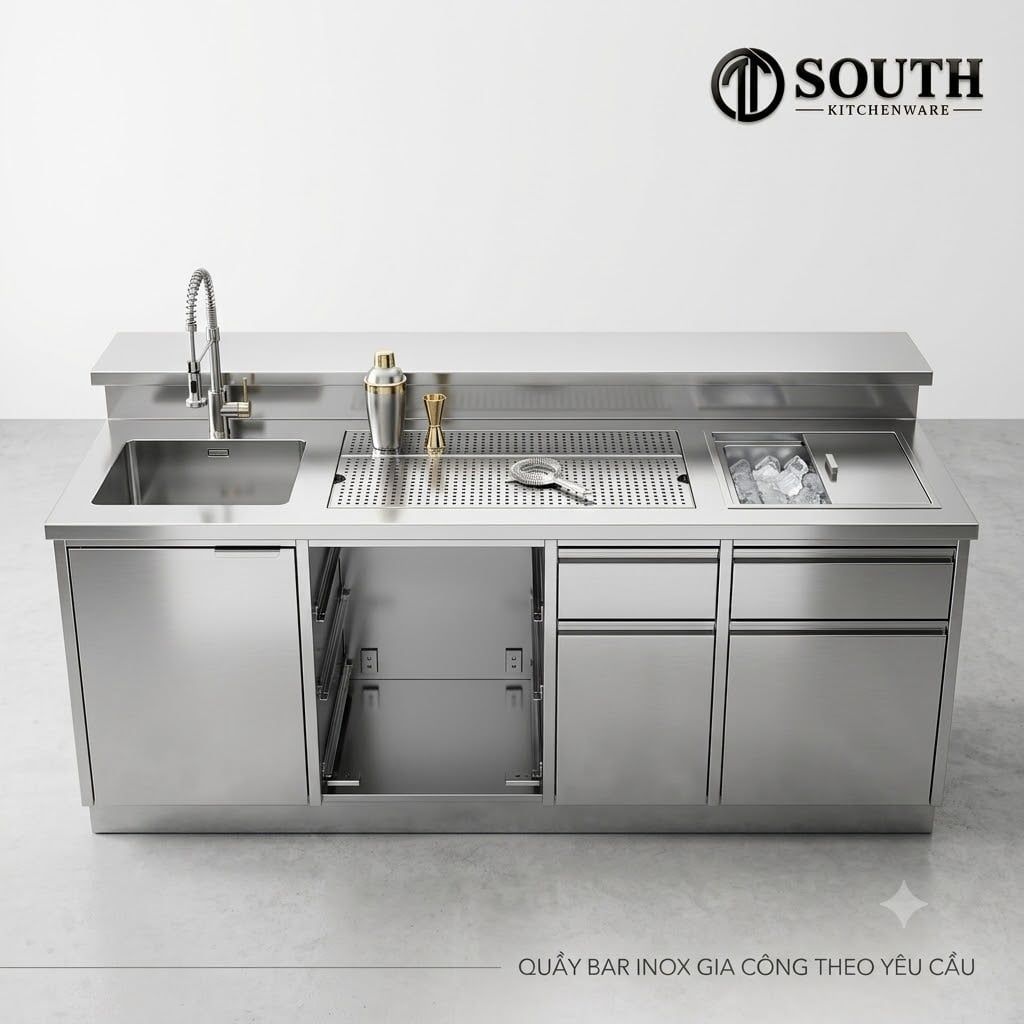  Quầy bar inox gia công theo yêu cầu cho khách sạn, nhà hàng, bar và lounge 