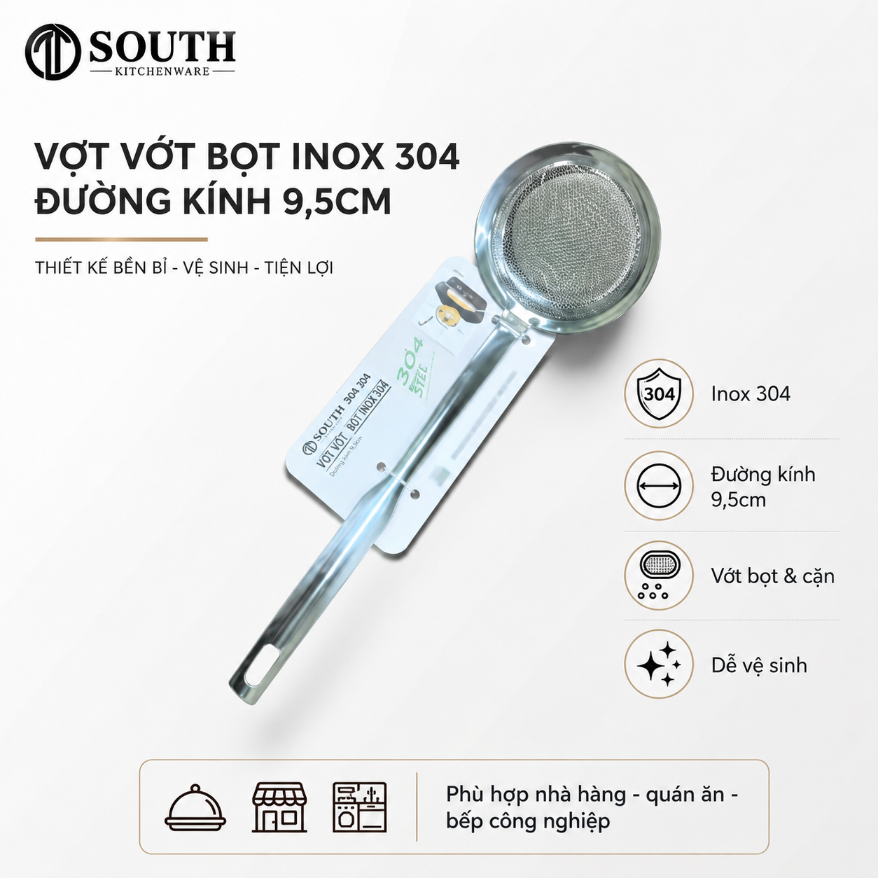  Vợt vớt bọt inox 304 9,5cm 