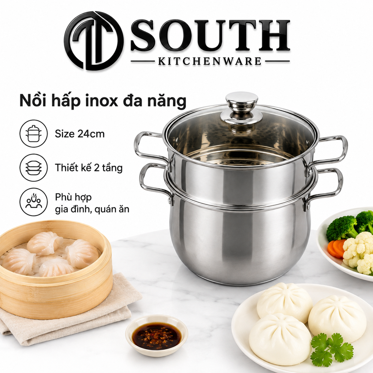  Nồi hấp inox đa năng 2 tầng 24cm 