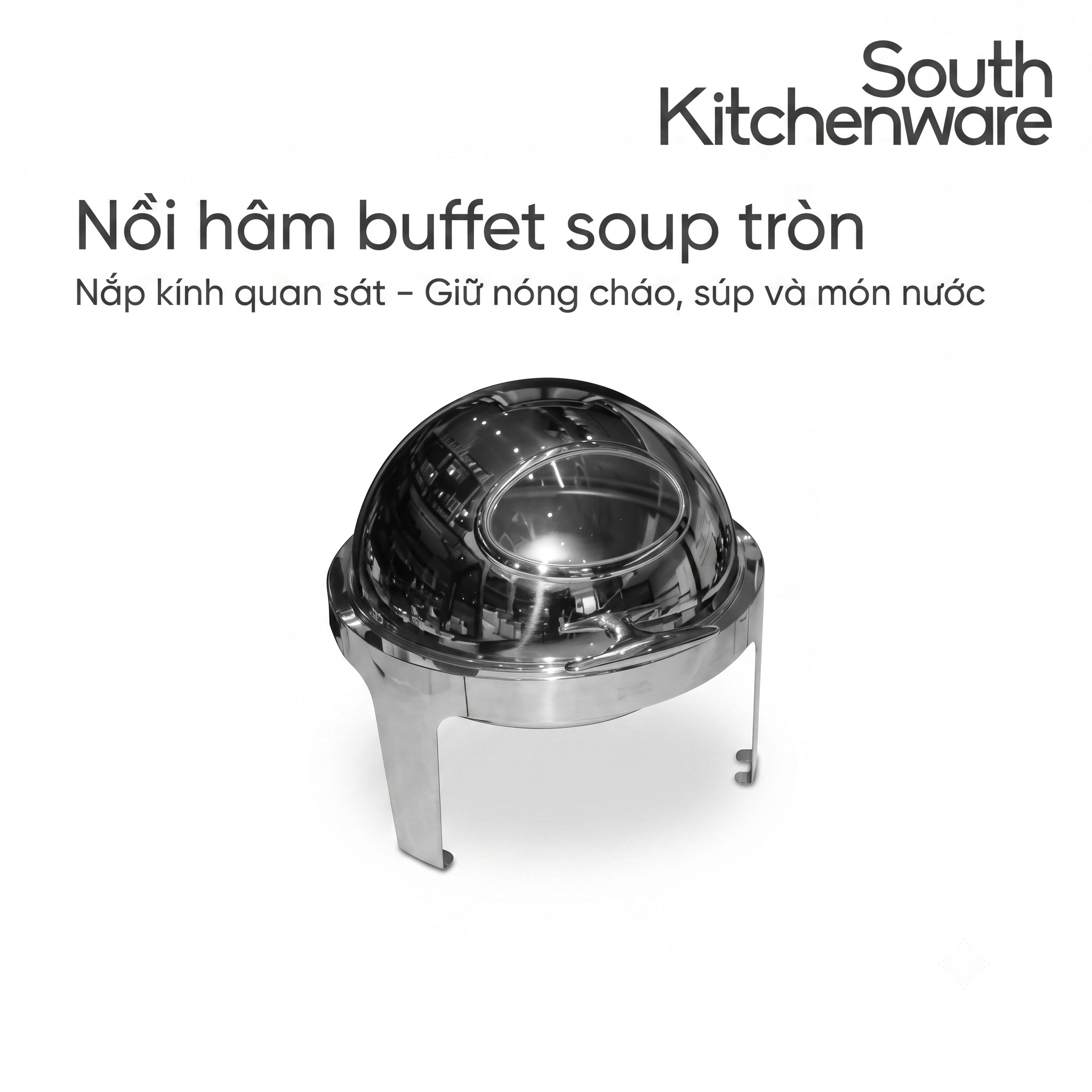  Nồi hâm buffet soup tròn Atosa AT51393 – Nắp inox có kính quan sát, dùng cồn 