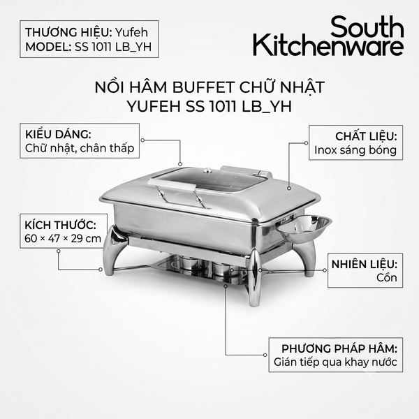 Nồi hâm buffet chữ nhật Yufeh SS 1011 LB_YH chân thấp