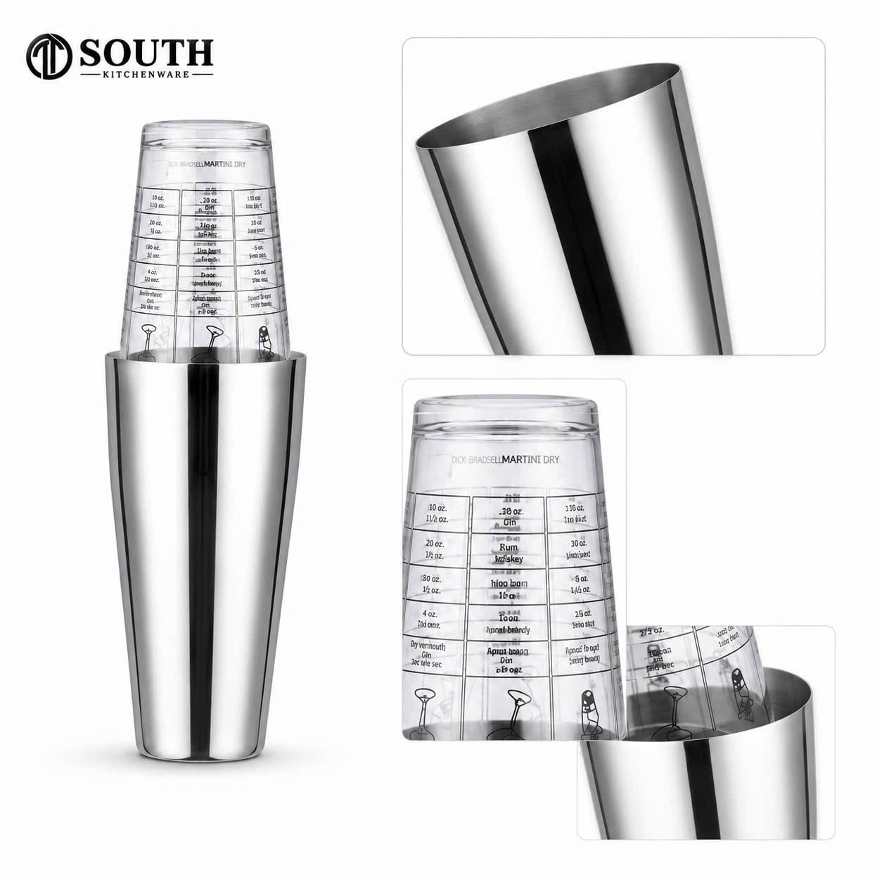  Bình lắc Boston inox kèm ly thủy tinh dùng pha chế 