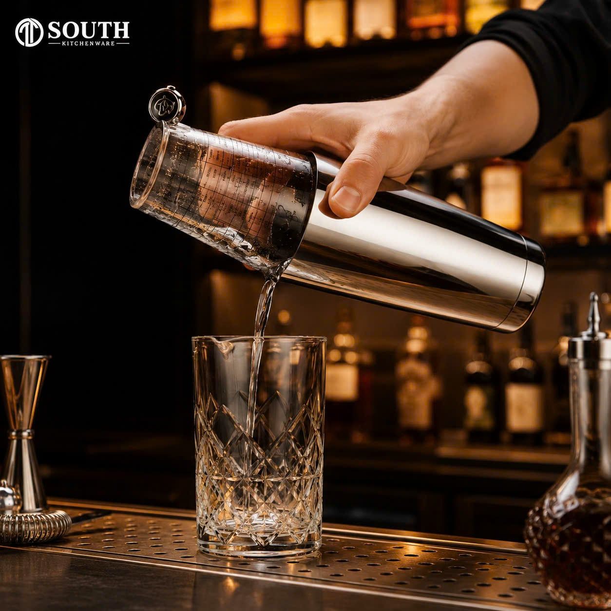  Bình lắc Boston inox kèm ly thủy tinh dùng pha chế 
