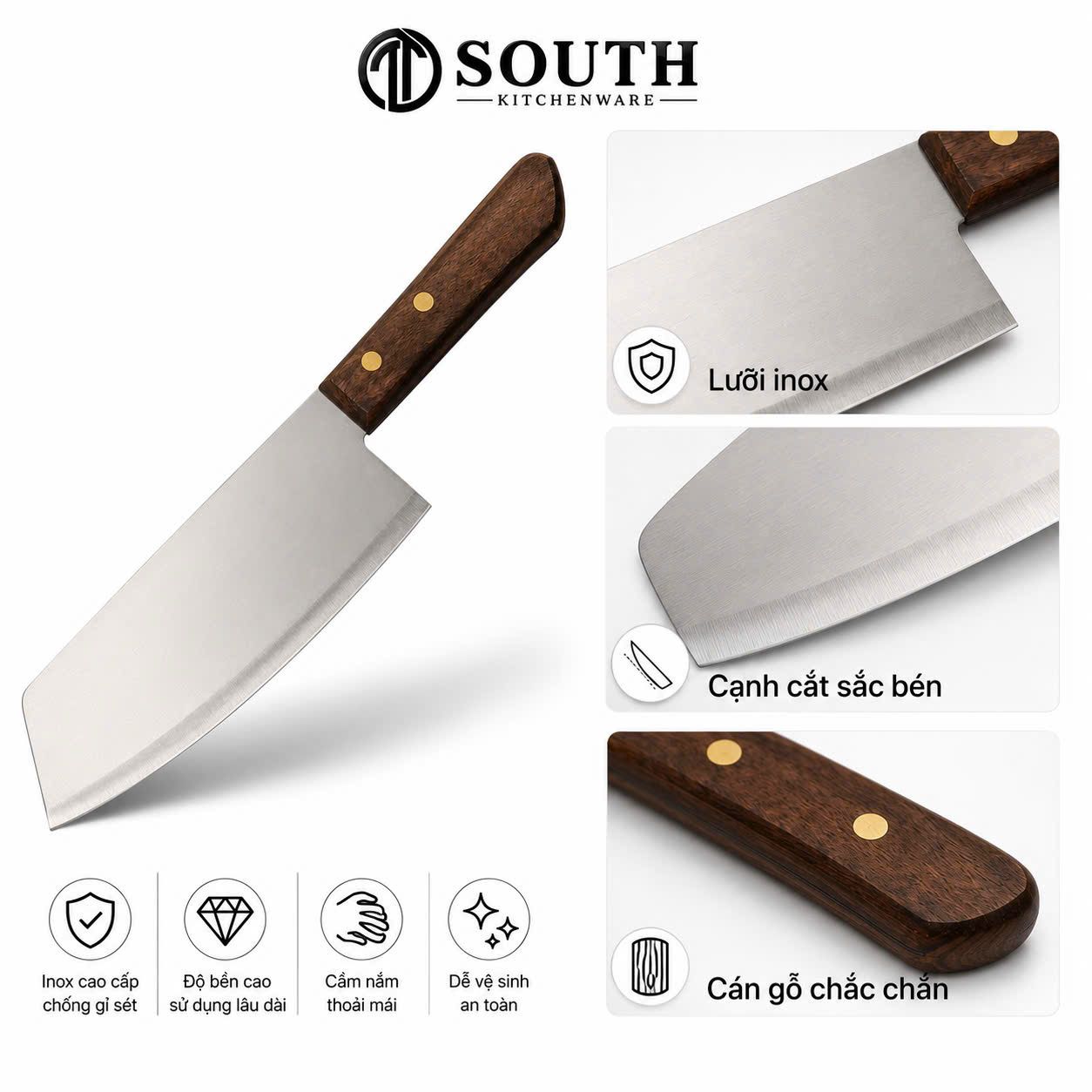  Dao Kiwi cán gỗ quy cách 30cm dùng cho bếp nhà hàng 