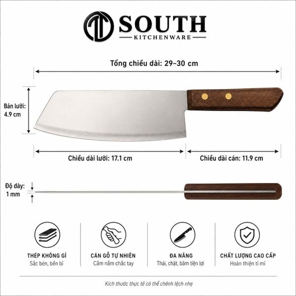  Dao Kiwi cán gỗ quy cách 30cm dùng cho bếp nhà hàng 