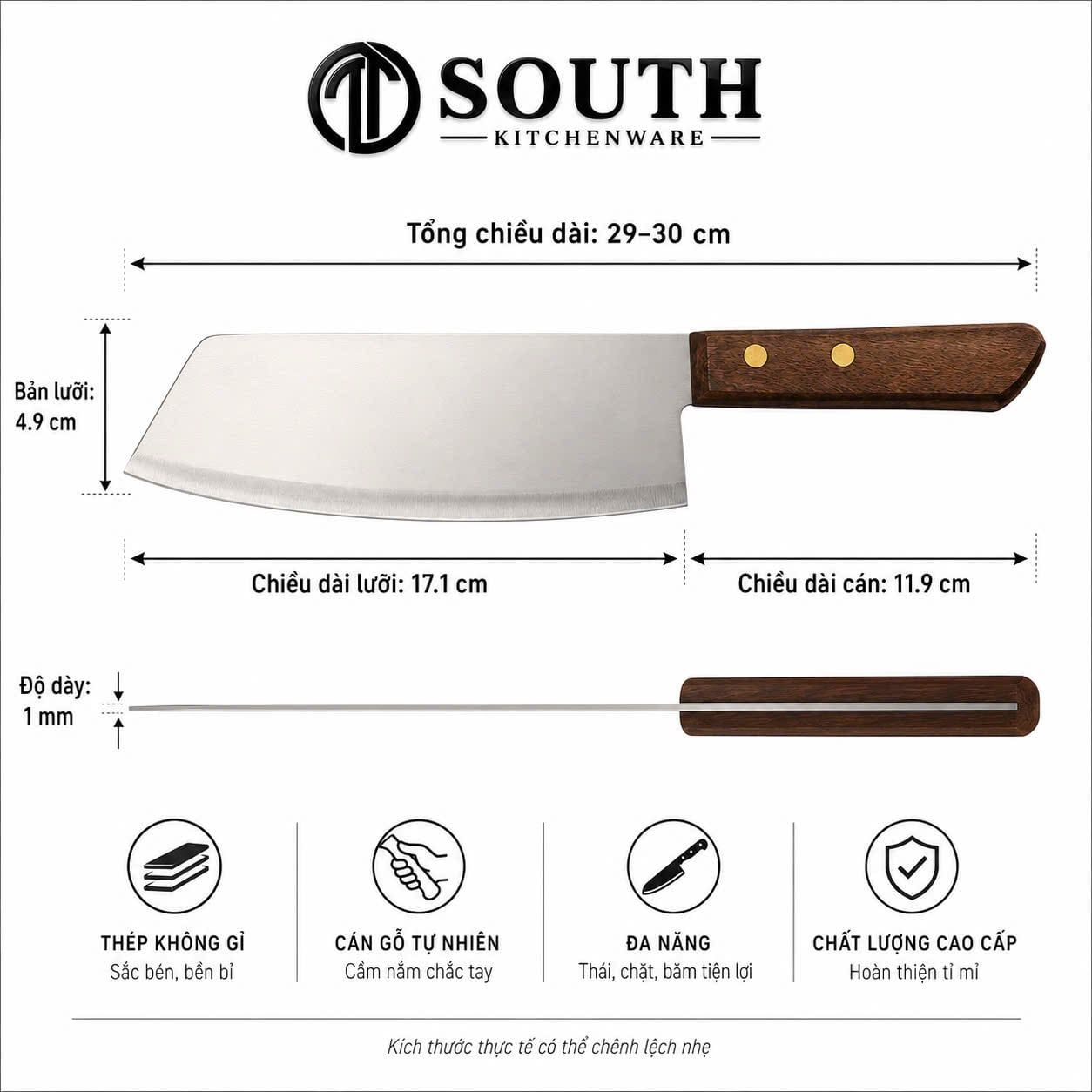  Dao Kiwi cán gỗ quy cách 30cm dùng cho bếp nhà hàng 
