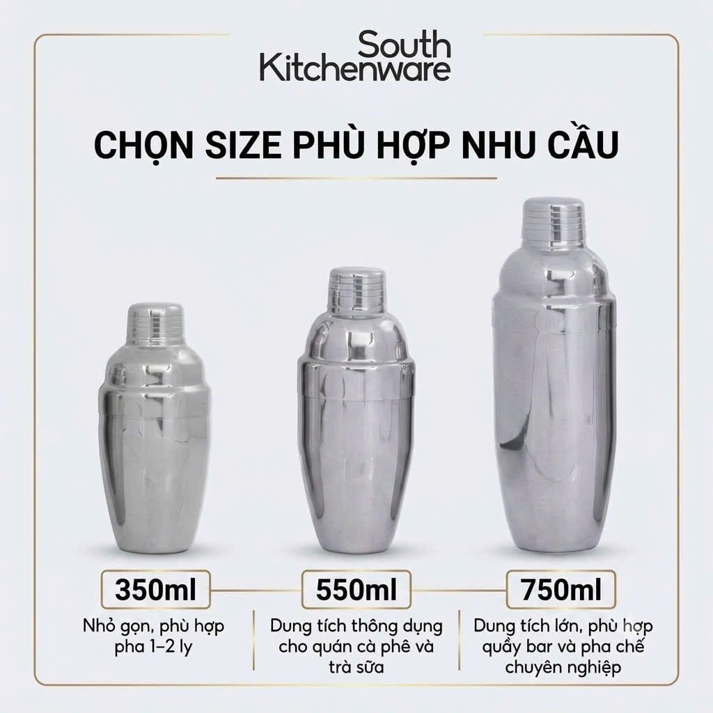  Bình lắc Shaker inox pha chế 350ml, 550ml, 750ml 