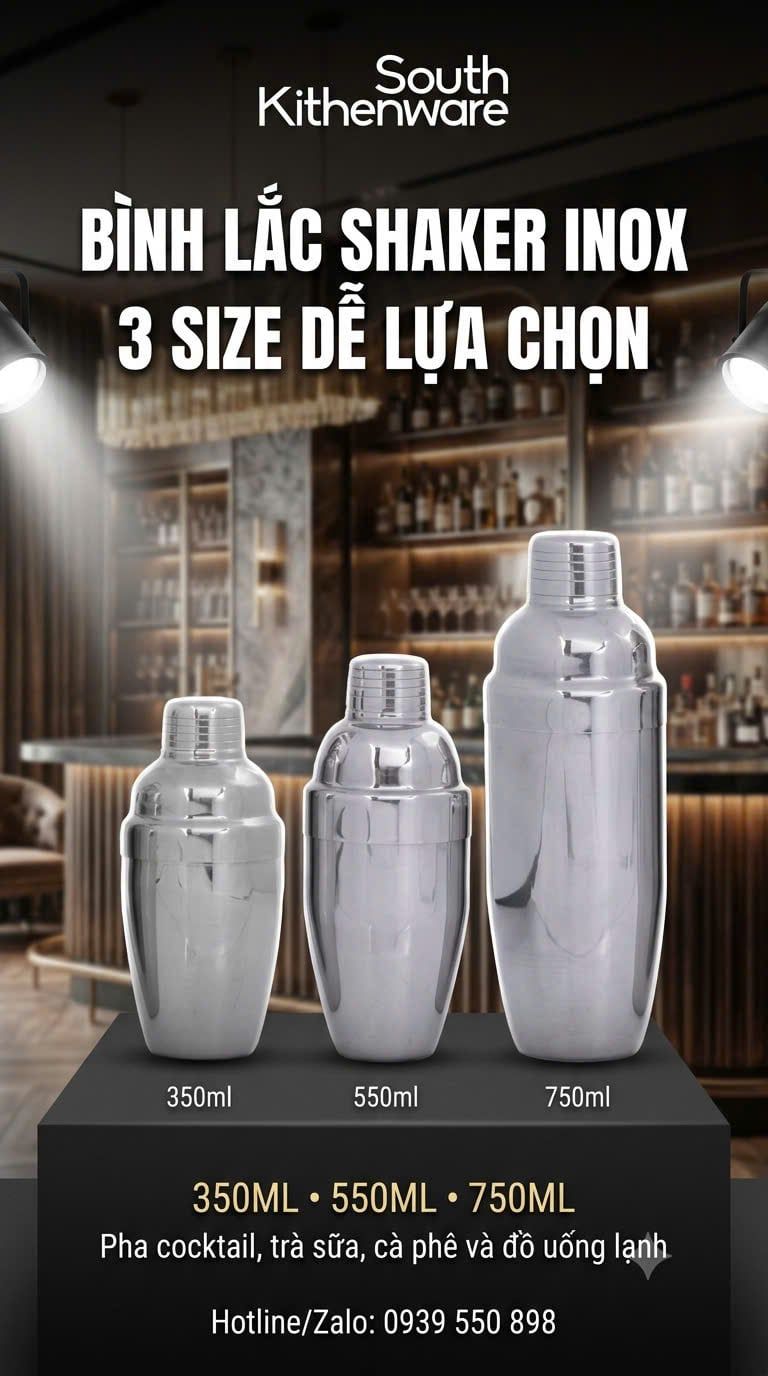  Bình lắc Shaker inox pha chế 350ml, 550ml, 750ml 