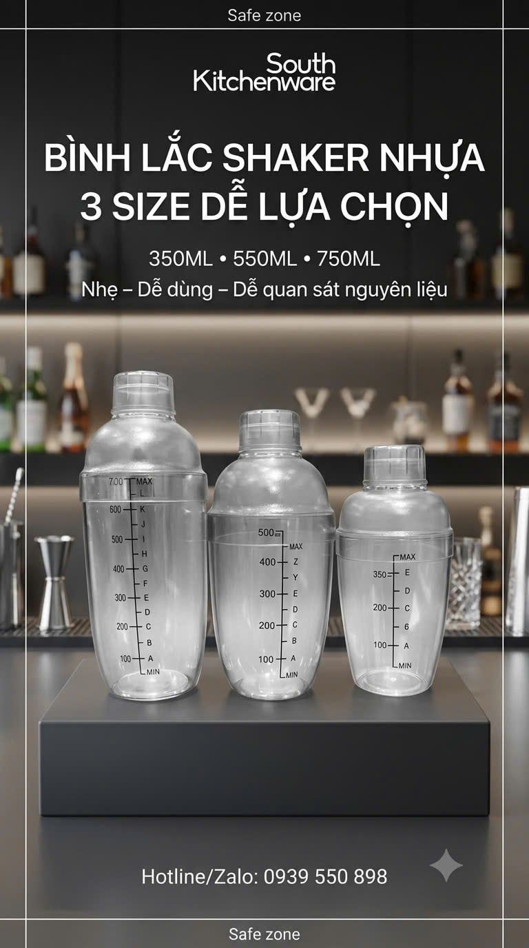  Bình lắc Shaker nhựa pha chế 350ml, 550ml, 750ml 
