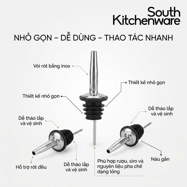  Vòi rót rượu, siro inox không nắp 10cm 