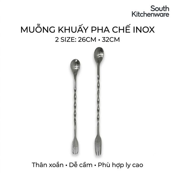  Muỗng khuấy pha chế inox 26cm và 32cm 