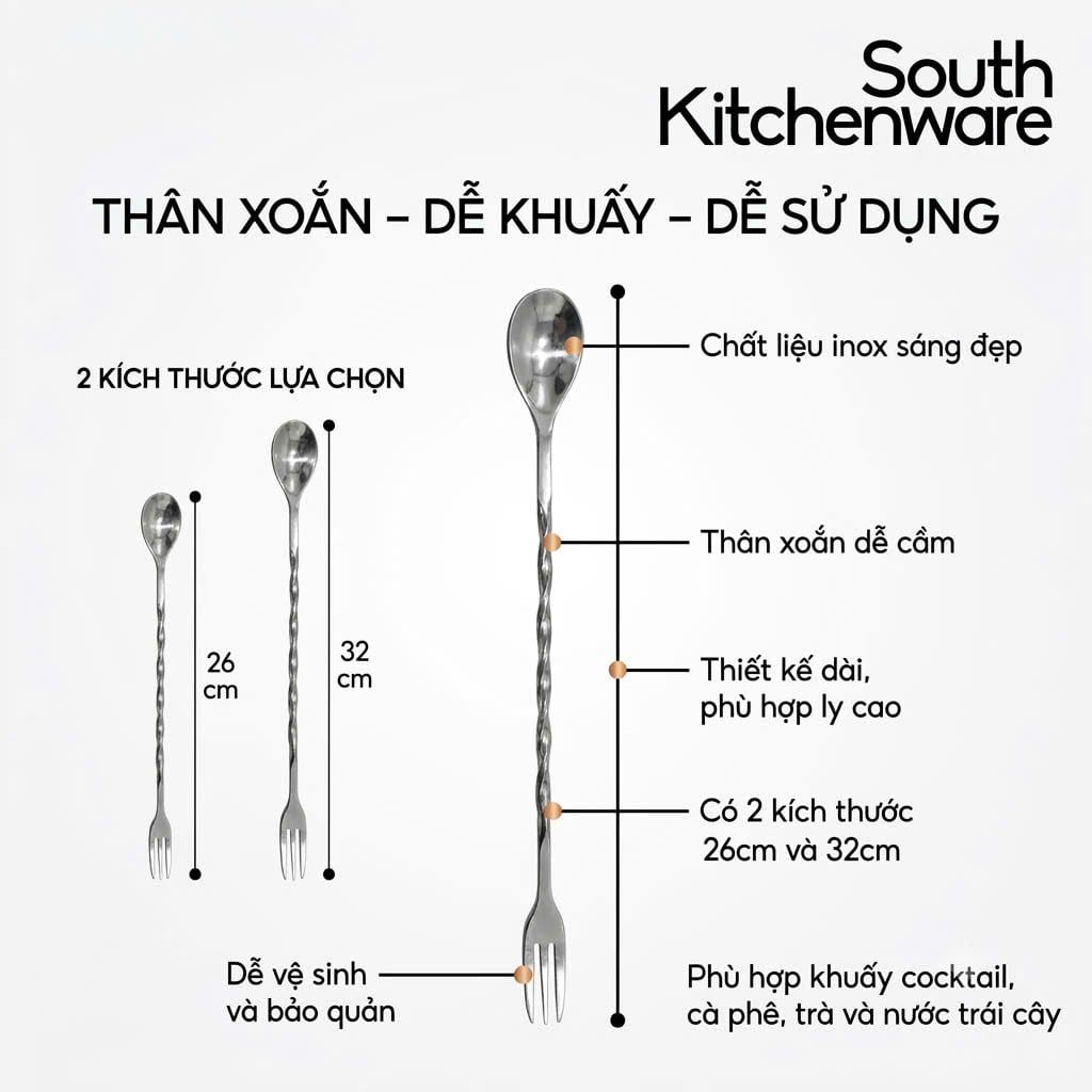  Muỗng khuấy pha chế inox 26cm và 32cm 