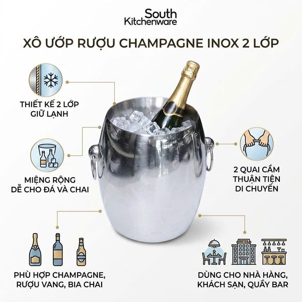 Xô ướp rượu champagne inox 2 lớp giữ lạnh South Kitchenware
