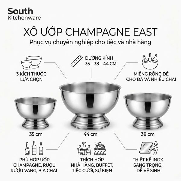 Xô ướp champagne EAST đường kính 35 38 44 cm