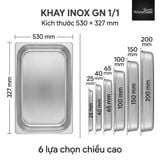  Khay inox GN 1/1 đựng thực phẩm – Nhiều độ sâu 25–200 mm 