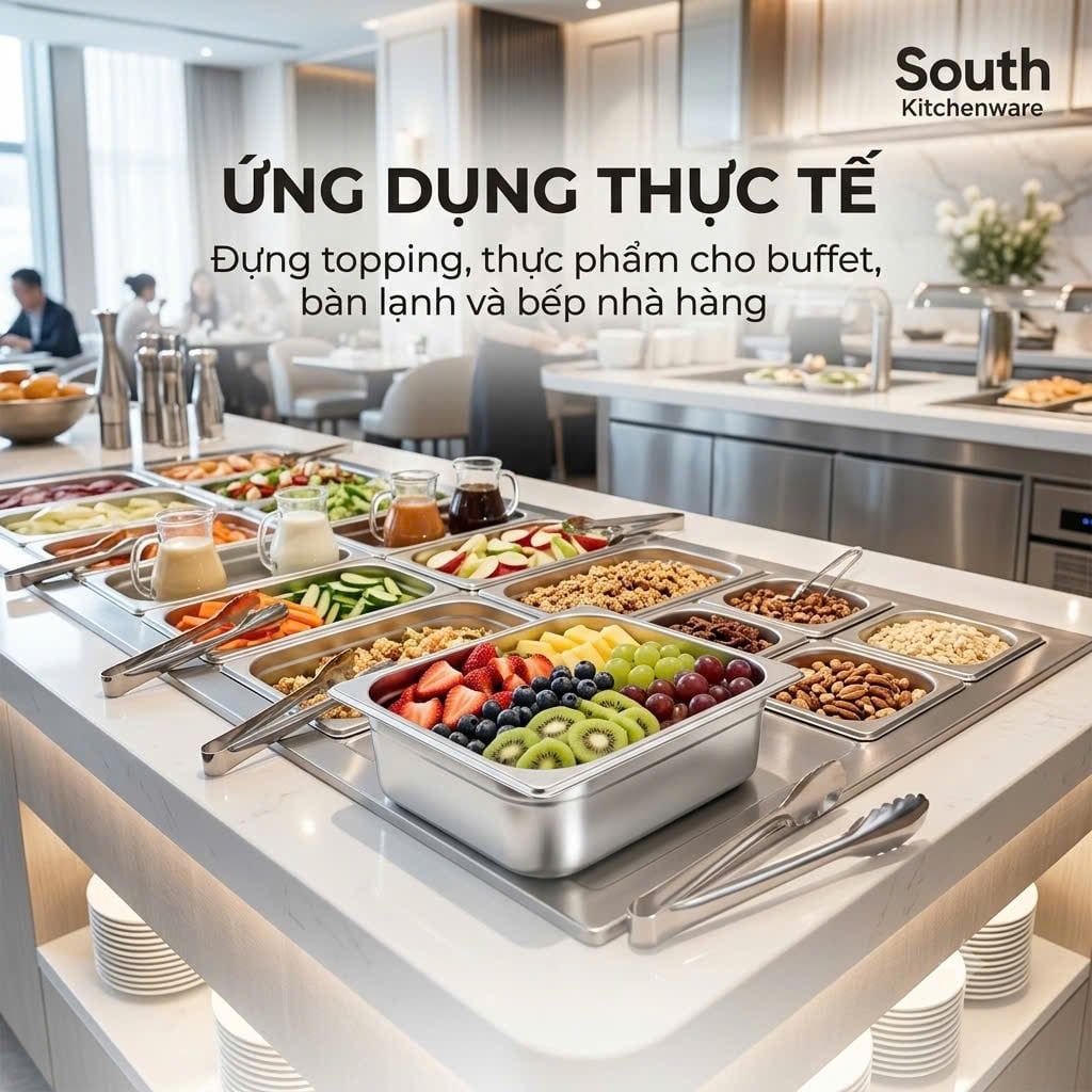 Khay inox GN 1/4 đựng topping, thực phẩm – Cao 65, 100, 150, 200 mm 