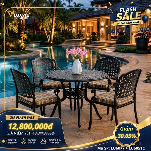 Bộ bàn ghế sân vườn LU6077 + Ghế LU6051C