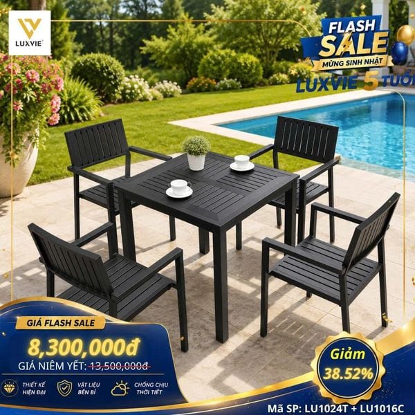 Bộ bàn ghế sân vườn LU1024T + Ghế LU1016C