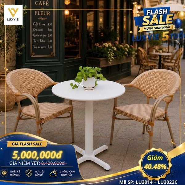 Bộ bàn ghế cafe ngoài trời LU3014 + Ghế LU3022C