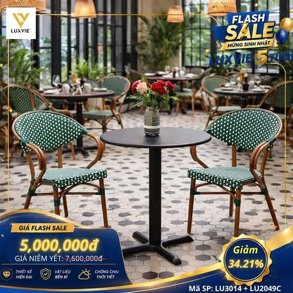 Bộ bàn ghế cafe ngoài trời LU3014 + Ghế LU2049C
