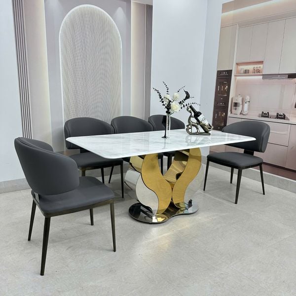 Bàn ăn inox tráng gương mặt đá Firefly (không gồm ghế)