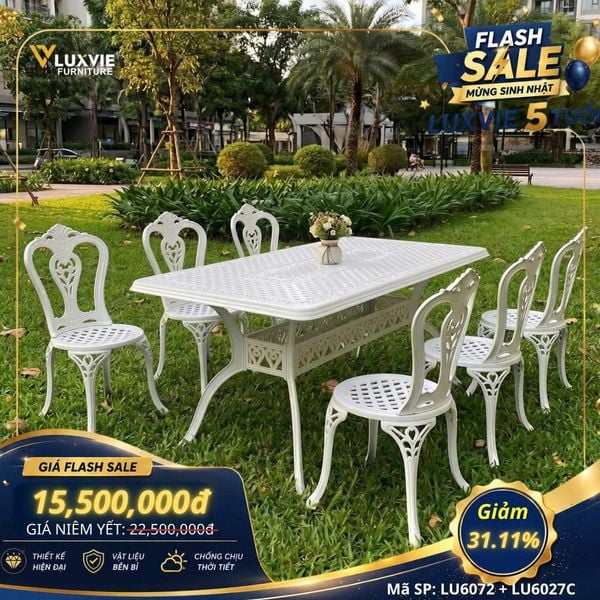 Bộ bàn ghế nhôm ngoài trời LU6072 + Ghế LU6027C