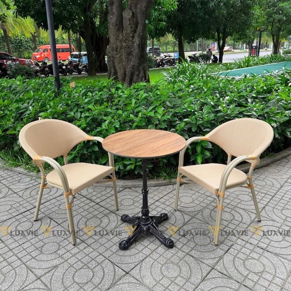 Bộ bàn ghế cafe ngoài trời LU2035C + 2 Ghế LU3022C