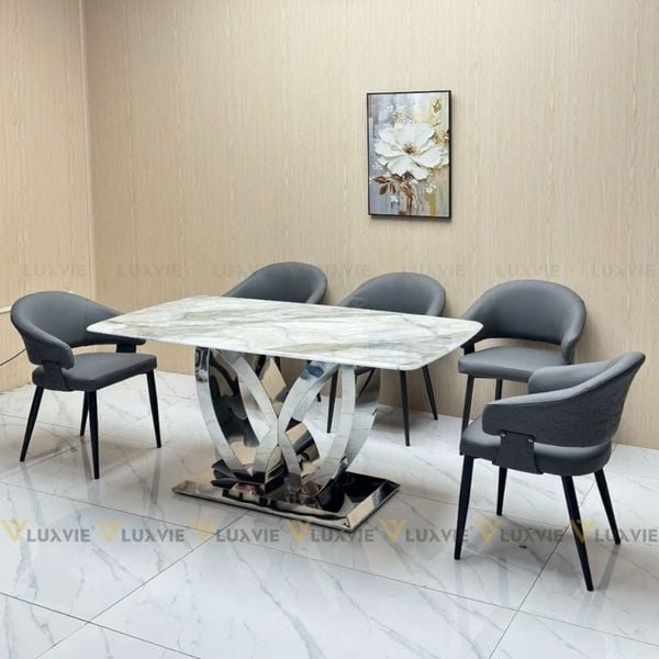 Bàn ăn inox tráng gương mặt đá Novatea (không gồm ghế)