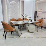 Bàn ăn inox tráng gương mặt đá Vanguard (không gồm ghế)