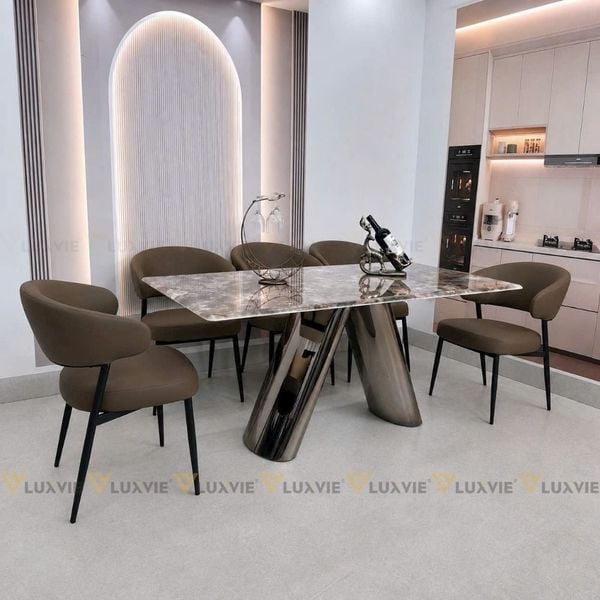 Bàn ăn inox tráng gương mặt đá Lysandra (không gồm ghế)