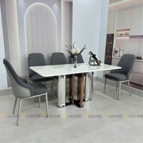 Bàn ăn inox tráng gương mặt đá Kalika (không gồm ghế)