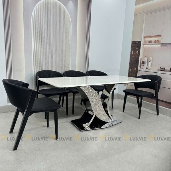 Bàn ăn inox tráng gương mặt đá Korudon (không gồm ghế)