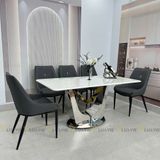 Bàn ăn inox tráng gương mặt đá Kleos (không gồm ghế)