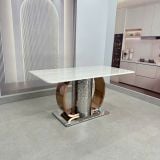 Bàn ăn inox tráng gương mặt đá Myah (không gồm ghế)