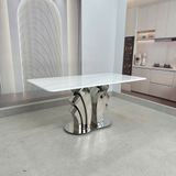 Bàn ăn inox tráng gương mặt đá Isidore (không gồm ghế)