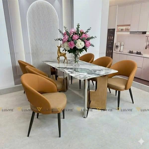 Bàn ăn inox tráng gương mặt đá Jewels (không gồm ghế)