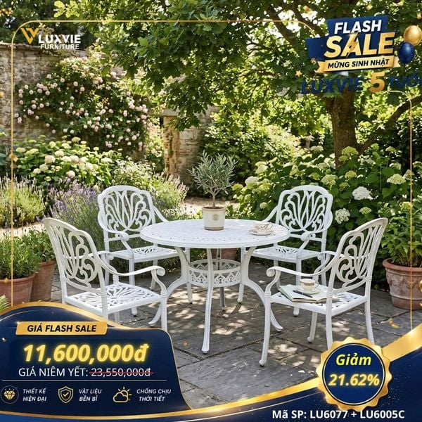 Bộ bàn ghế sân vườn LU6077 + Ghế LU6005C