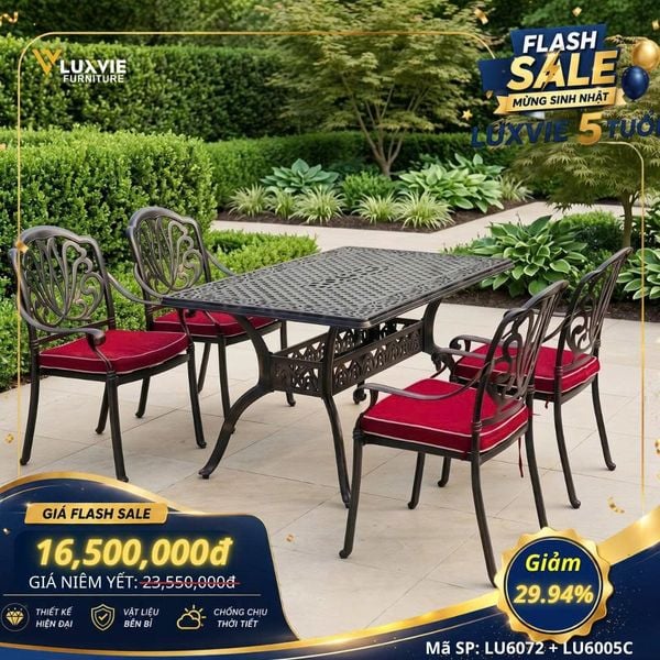 Bộ bàn ghế nhôm ngoài trời LU6072 + Ghế LU6005C