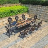 Bàn sân vườn chữ nhật mặt đá có 2 bếp nướng  (không gồm ghế)