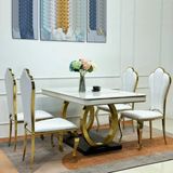 Bàn ăn inox mạ vàng mặt đá Luxury (không gồm ghế)