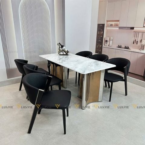 Bàn ăn inox tráng gương mặt đá Ourania (không gồm ghế)