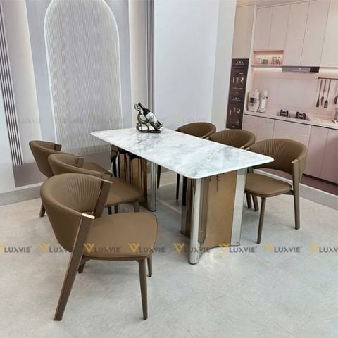 Bàn ăn inox tráng gương mặt đá Ourania (không gồm ghế)