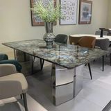 Bàn ăn inox tráng gương mặt đá Titanium (không gồm ghế)