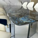 Bàn ăn inox tráng gương mặt đá Titanium (không gồm ghế)