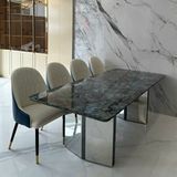 Bàn ăn inox tráng gương mặt đá Titanium (không gồm ghế)