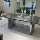 Bàn ăn inox tráng gương mặt đá Titanium (không gồm ghế)